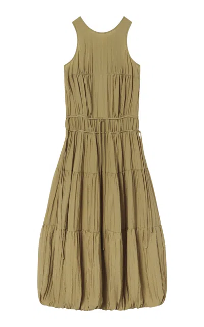 Co Wrinkled Nylon Pleated Maxi Dress In Green