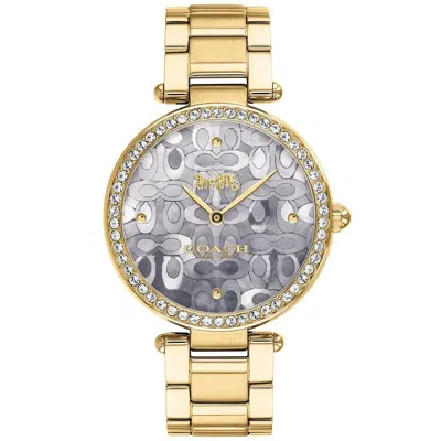 Pre-owned Coach 14503222 Park Gold Tone Stainless Steel Crystal Accented Women's Watch