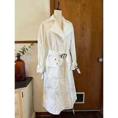 Pre-owned Coach 1941 | Long Military Trench Coat Cotton Blend Belted Buckle White Sz 6
