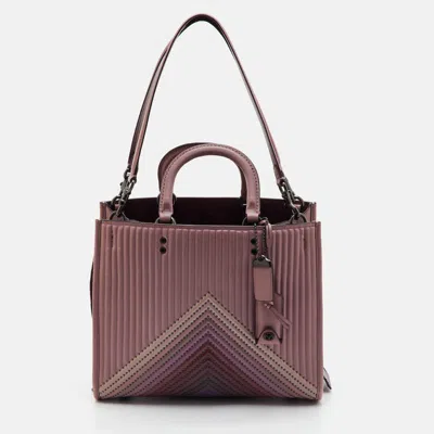 Pre-owned Coach 1941 Rogue 25 Rose Pink Chevron Quilted Leather Studded Tote