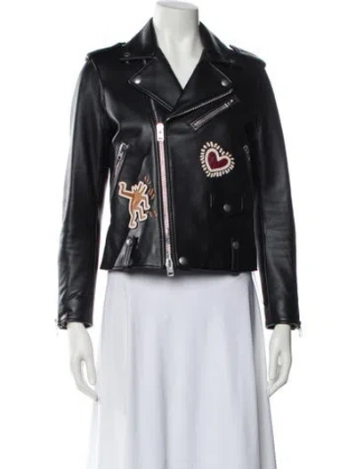 Pre-owned Coach 1941 X Keith Haring Leather Biker Jacket In Black
