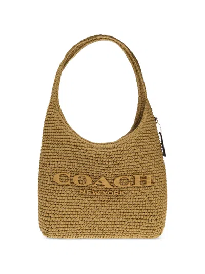 Coach 28 Brooklyn Logo-embroidered Straw Shoulder Bag In Green
