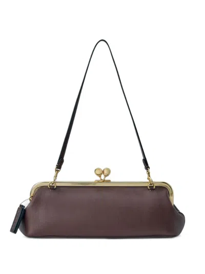 Coach 30 Kisslock Frame-closure Leather Clutch Bag In Burgundy