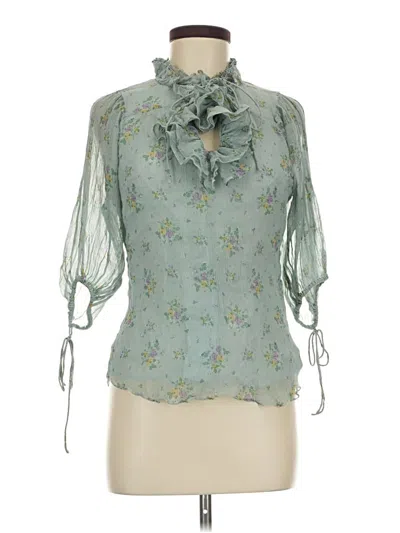 Pre-owned Coach 3/4 Sleeve Silk Top Green Tie Neck Tops