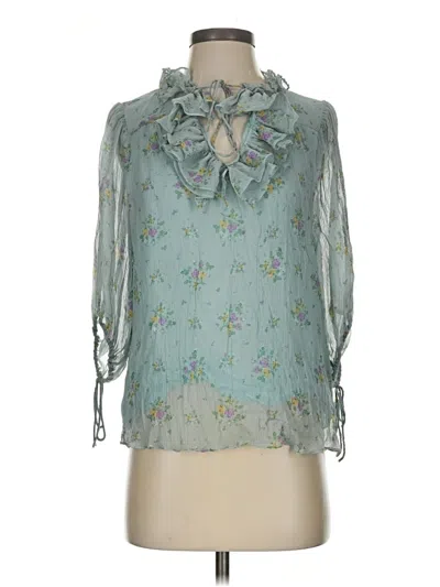 Pre-owned Coach 3/4 Sleeve Silk Top Teal Tie Neck Tops