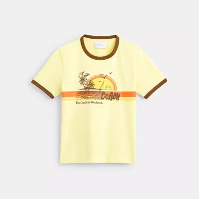 Coach 70 S Surf Ringer T-shirt In Organic Cotton In Yellow