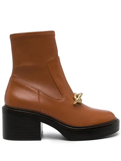 Coach 75mm Chain-link Detailing Leather Boots In Brown