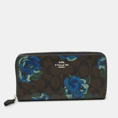 Coach Accordion Floral Signature Coated Canvas Continental Wallet In Brown