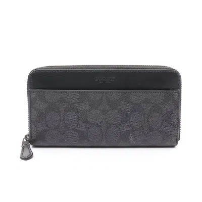 Coach Accordion Wallet Signature Canvas Long Wallet Leather In Black