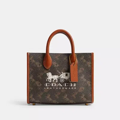 Coach Ace Tote Bag 17 With Horse And Carriage Print In Brown