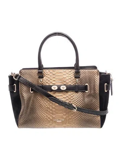 Pre-owned Coach Alligator Top Handle Bag In Gold