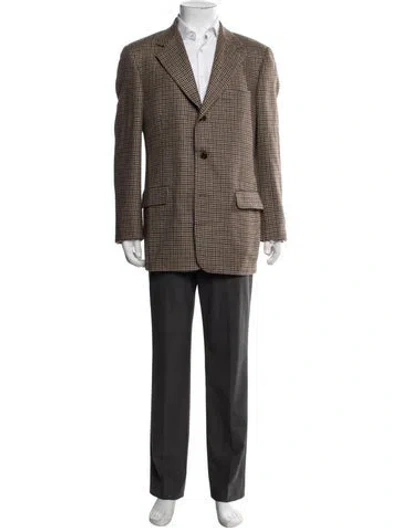 Pre-owned Coach Alpaca Houndstooth Print Blazer In Brown