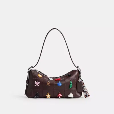 Coach Alter/ego Small Slouchy Shoulder Bag In Checkerboard Upcrafted Leather With Charms In Brown