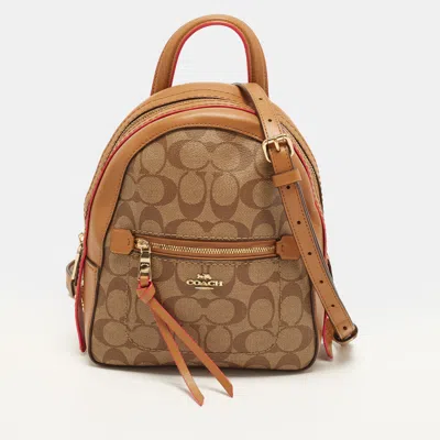 Pre-owned Coach Andi Beige/brown Signature Coated Canvas And Leather Backpack