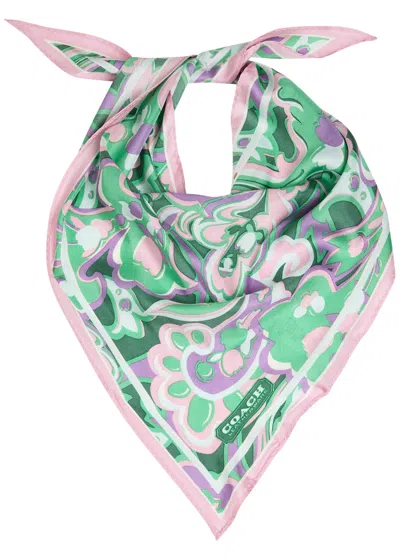 Coach Andrea Patterned Silk Triangle Scarf In Green