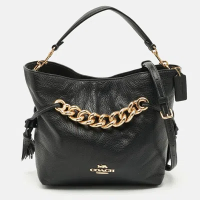 Pre-owned Coach Andy Drawstring Black Leather Bucket Bag