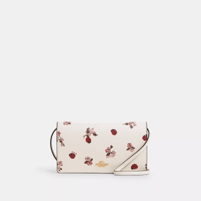 Coach Anna Foldover Clutch Crossbody With Ladybug Floral Print In White