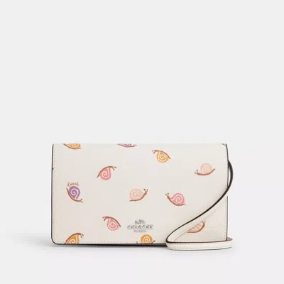 Coach Anna Foldover Clutch Crossbody With Snail Print In White