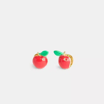 Coach Apple Huggie Earrings In Gold/red