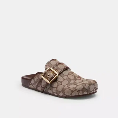 Coach Archival Buckle Clog In Signature Jacquard In Brown