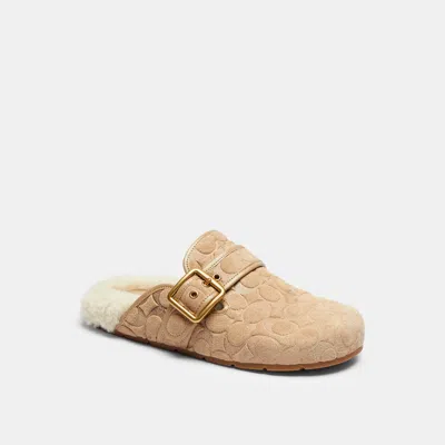 Coach Archival Buckle Clog With Signature Suede And Shearling In Brown