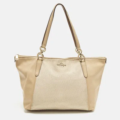 Pre-owned Coach Ava Beige Canvas And Leather Tote In Sand