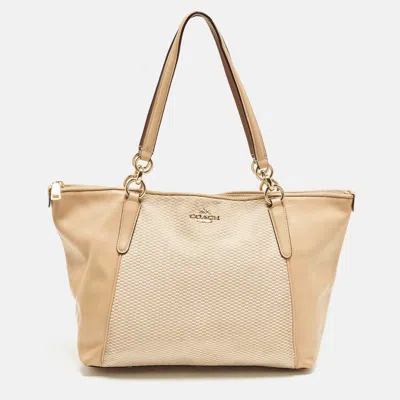 Coach Ava Beige Canvas And Leather Tote In Sand