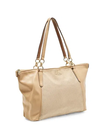 Pre-owned Coach Ava Canvas Calf Leather Tote Bag In Neutral