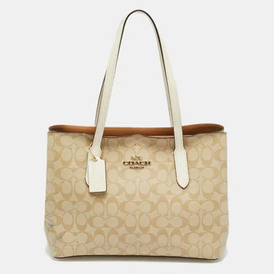 Coach Avenue Beige/white Signature Coated Canvas Tote In Sand