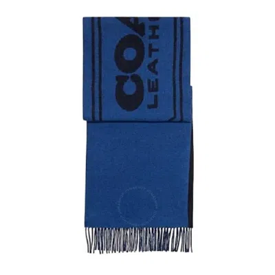 Coach Badge Cashmere Fringed Scarf In Blue