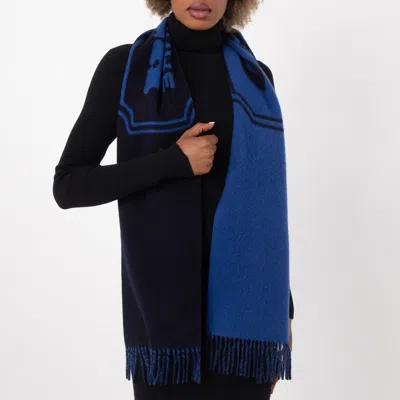 Coach Badge Cashmere Fringed Scarf In Blue