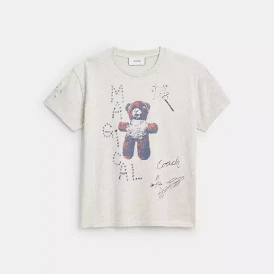 Coach Bear Graphic Shrunken T Shirt In Organic Cotton In Gray