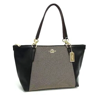 Pre-owned Coach Beige Black Canvas Leather Handbag Shoulder Bag Tote Bag () In Multi