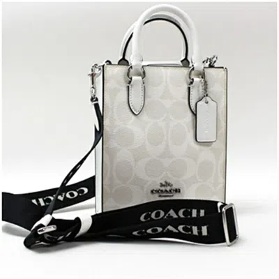Pre-owned Coach Beige Black Light Gray White Leather Shoulder Bag Tote Bag ()