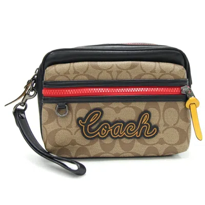 Pre-owned Coach Beige Black Pvc Leather Clutch Bag () In Beige, Black