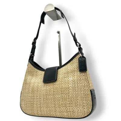 Pre-owned Coach Beige Black Straw Leather Handbag Shoulder Bag () In Multi