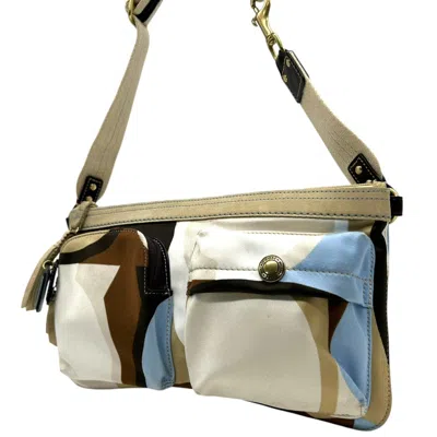 Pre-owned Coach Beige Blue Brown Multi-color Nylon Shoulder Bag ()