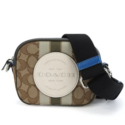 Pre-owned Coach Beige Blue Khaki Canvas Leather Pochette Shoulder Bag ()