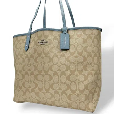 Pre-owned Coach Beige Blue Pvc Handbag Tote Bag ()