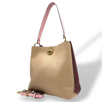 Pre-owned Coach Beige Bordeaux Pink Leather Handbag Shoulder Bag ()
