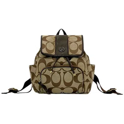 Pre-owned Coach Beige Brown Canvas Leather Backpack () In Multi