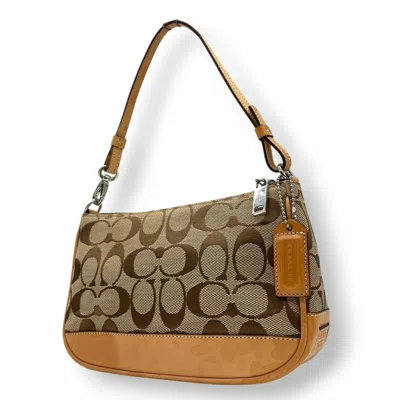 Pre-owned Coach Beige Brown Canvas Leather Handbag Shoulder Bag () In Multi