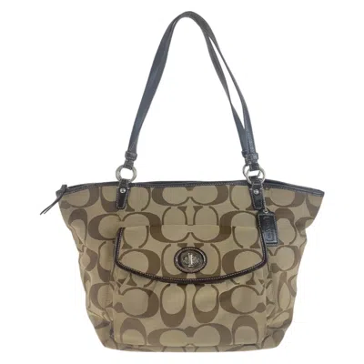 Pre-owned Coach Beige Brown Canvas Leather Shoulder Bag Tote Bag ()