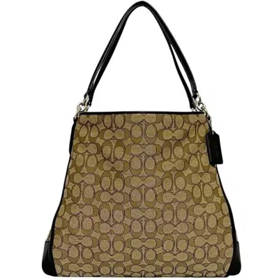 Pre-owned Coach Beige Brown Canvas Leather Tote Bag () In Multi