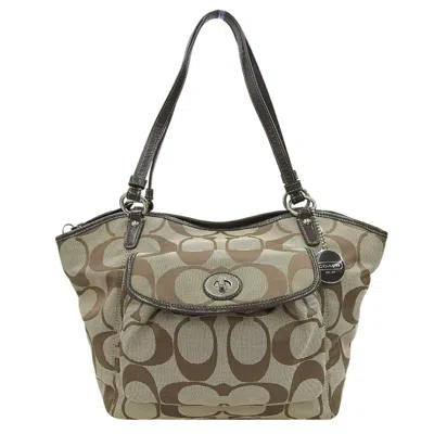 Pre-owned Coach Beige Brown Canvas Tote Bag () In Multi