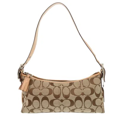 Pre-owned Coach Beige Brown Leather Canvas Shoulder Bag () In Multi