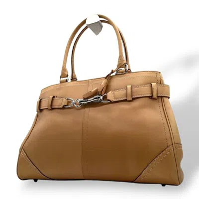 Pre-owned Coach Beige Brown Leather Handbag Tote Bag () In Multi