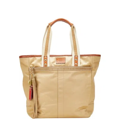 Pre-owned Coach Beige Brown Nylon Leather Shoulder Bag Tote Bag () In Multi