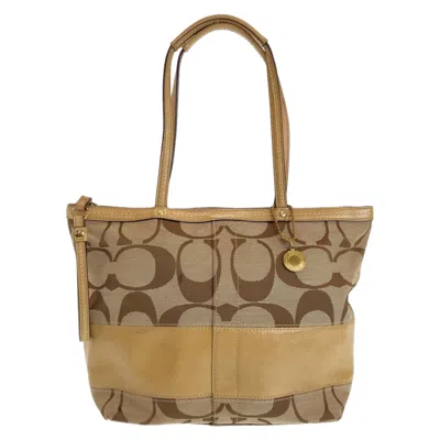 Pre-owned Coach Beige Brown Pink Canvas Leather Shoulder Bag Tote Bag ()