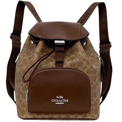 Pre-owned Coach Beige Brown Pvc Leather Backpack () In Beige, Brown